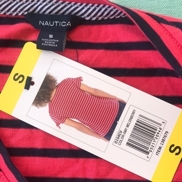 Nautica Melonberry Short Sleeve Tie Stripe Print Shirt - Picture 8 of 12